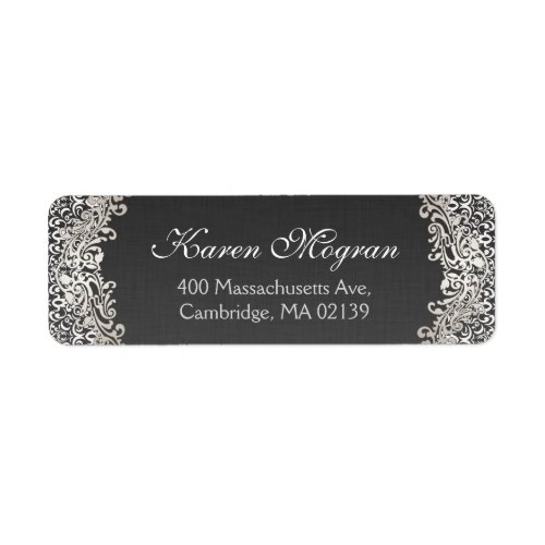 Elegant Vintage Silver Damask Dark Linen Look Label