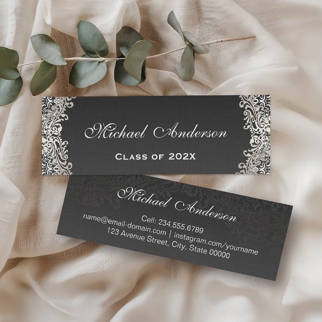 Elegant Vintage Silver Damask Graduation Name Card (Creator Uploaded)