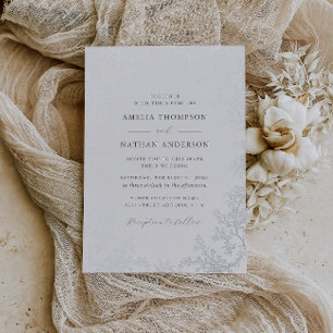 Elegant Vintage Silver Floral Wedding  Foil Invitation