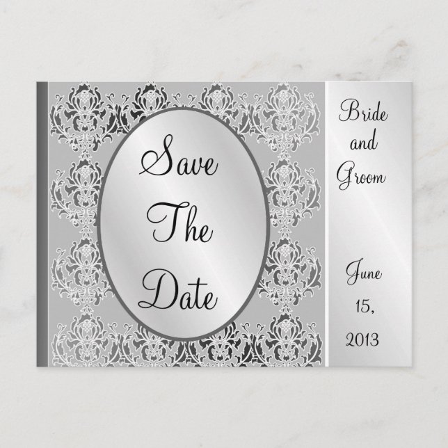 Elegant Vintage Silver Save The Date Postcards (Front)