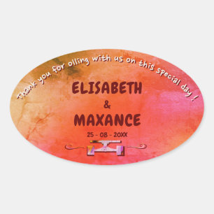 Elegant Vintage Skateboard Wedding terracotta Oval Sticker