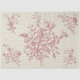 Elegant Vintage Soft Pink Floral on Beige Script Tissue Paper