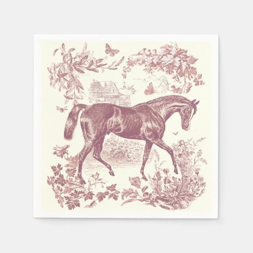 Elegant Vintage Soft Pink Horse Floral Toile Napkins