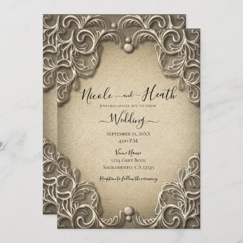 Elegant Vintage Southern Charm Burlap Lace Wedding Invitation