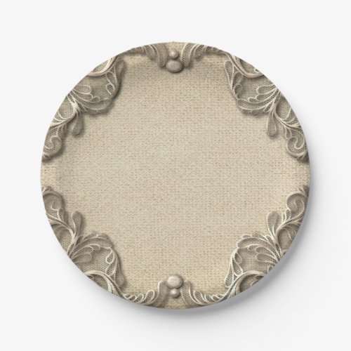 Elegant Vintage Southern Charm Burlap Lace Wedding Paper Plates