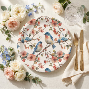 Elegant Vintage Spring Bluebird Wildflower Party Paper Plates