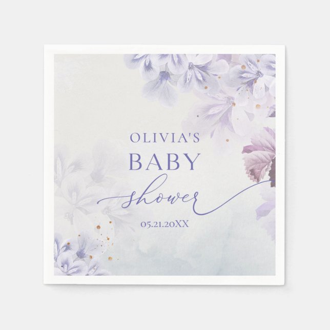 Elegant vintage spring purple flower baby shower napkins (Front)