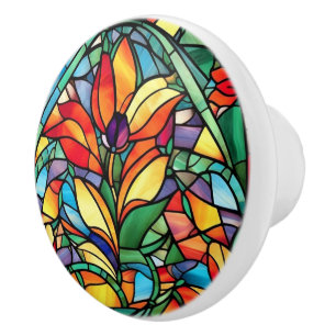 Elegant Vintage Stained Glass Pattern Floral Ceramic Knob