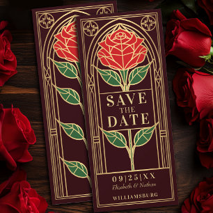 Elegant Vintage Stained Glass Rose Save the Date Invitation