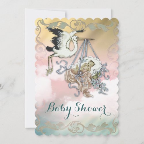 Elegant Vintage Stork Baby Shower Invitation