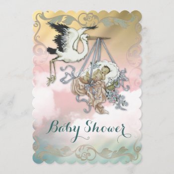 Elegant Vintage Stork Baby Shower Invitation by The_Vintage_Boutique at Zazzle