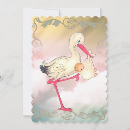 Elegant Vintage Stork Baby Shower Invitation