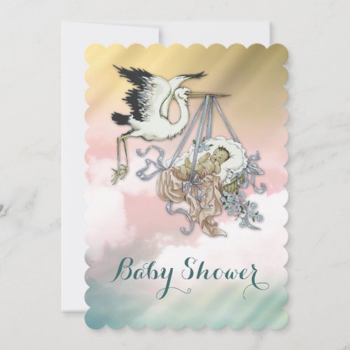 Elegant Vintage Stork Baby Shower Invitation