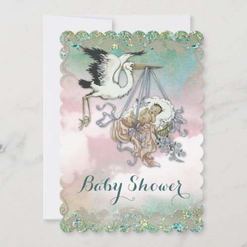 Elegant Vintage Stork Baby Shower Invitation