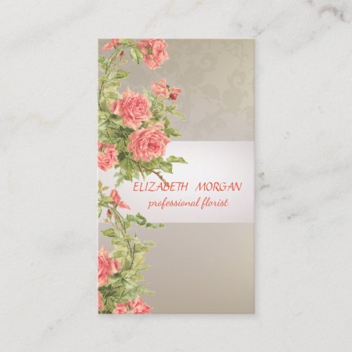 Elegant Vintage Stripe LaceRoses Business Card