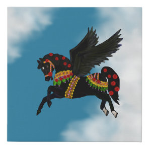 Elegant Vintage Style Black Carousel Horse in Sky Faux Canvas Print