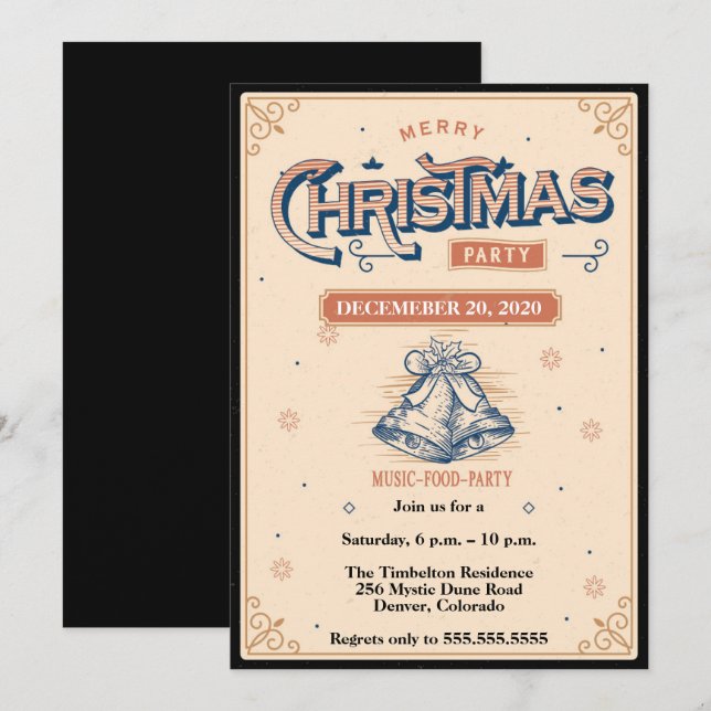 Elegant Vintage Style Christmas Design Party Invitation (Front/Back)