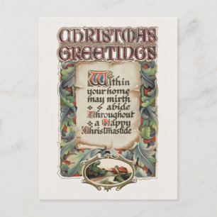 Elegant Vintage Style Christmas Greetings Holiday Postcard