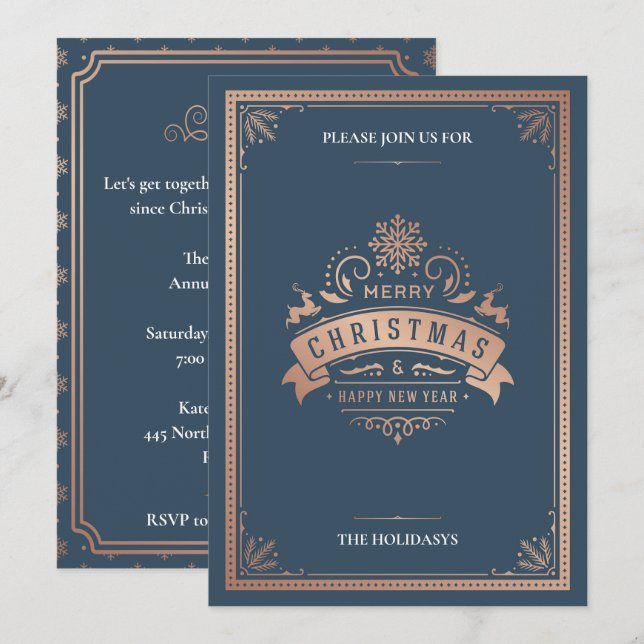 Elegant Vintage Style Christmas Party Invitation (Front/Back)
