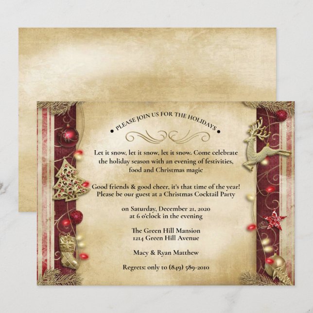 Elegant Vintage Style Christmas Party Invitation (Front/Back)
