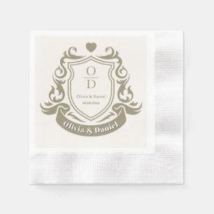 Elegant Vintage-Style Crest Wedding Monogram Napkins