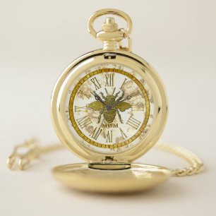 Elegant Vintage Style Gold Bumblebee Pocket Watch