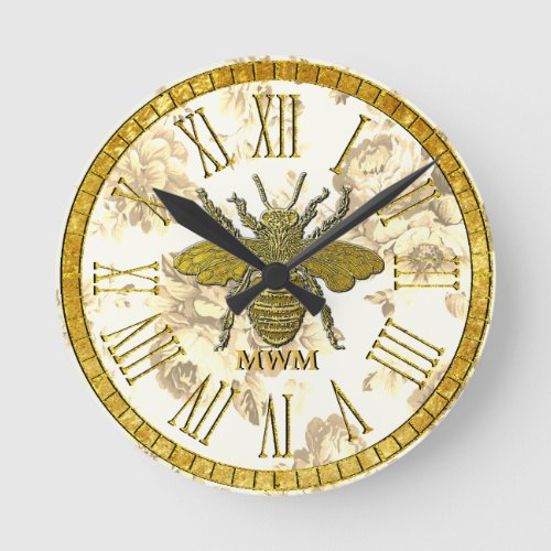 Elegant Vintage Style Gold Bumblebee Round Clock