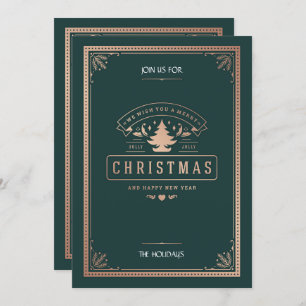 Elegant Vintage Style Hunter Green Christmas Party Invitation