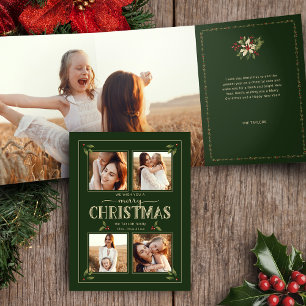 Elegant Vintage Style Merry Christmas 4-Photo Tri-Fold Card