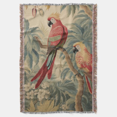 Elegant Vintage Style Parrots Botanical Classic Throw Blanket