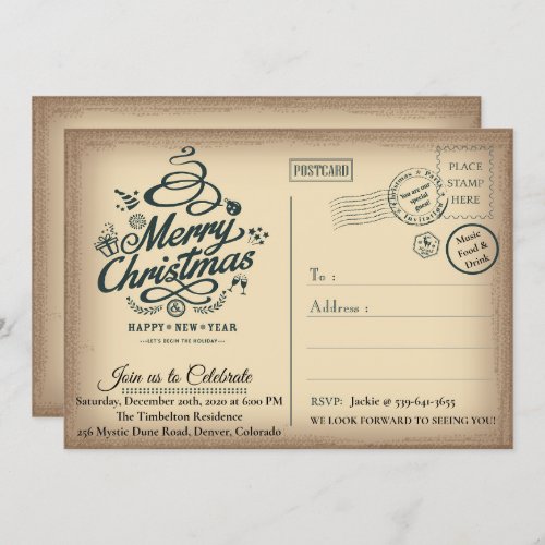 Elegant Vintage Style Postcard Christmas Party