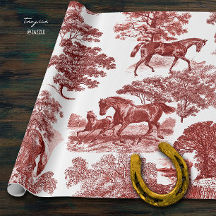 Elegant Vintage Stylish Chic Horses Red Toile Wrapping Paper
