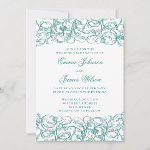 Elegant vintage swirls rococo wedding invitation