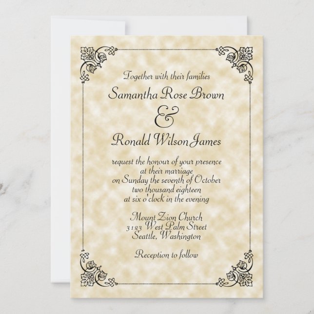 Elegant Vintage Tan Parchment Paper Style Wedding Invitation (Front)