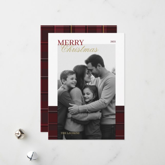 Elegant vintage Tartan Plaid Holiday Card (Front/Back In Situ)