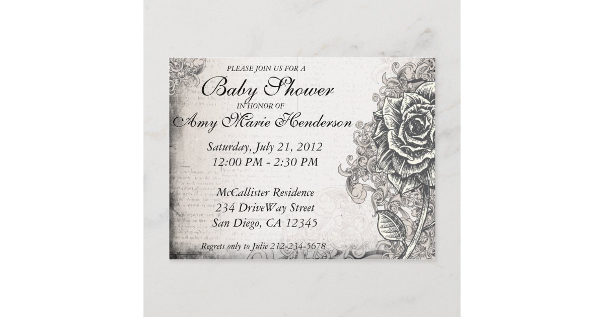 Elegant Vintage Tattoo Rose Baby Shower Postcard Zazzle Com