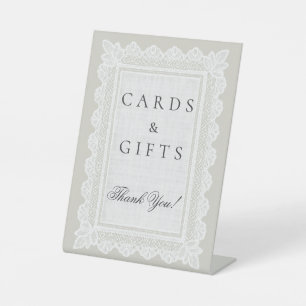 Elegant Vintage Taupe Lace Cards & Gifts Thank You Pedestal Sign