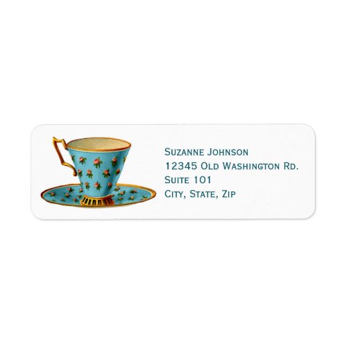 Elegant Vintage Tea Coffee Cup Rose Flowers Label