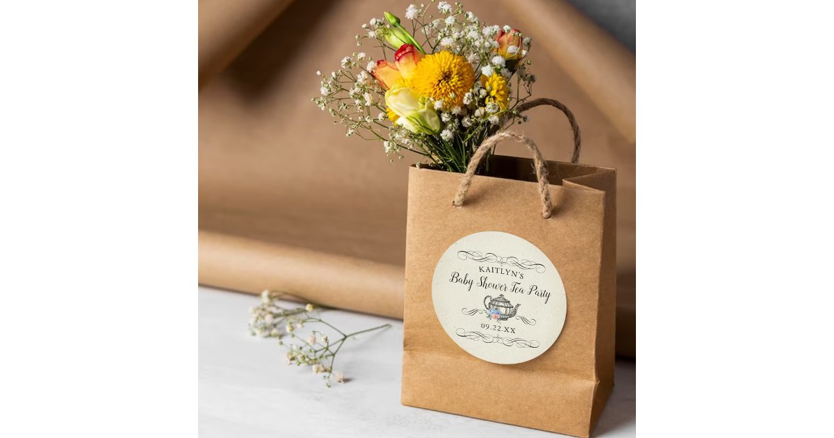 Elegant Vintage Tea Party | Baby Shower Classic Round Sticker | Zazzle