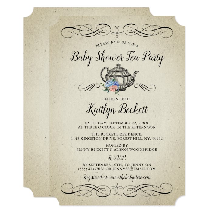 Elegant Vintage Tea Party Baby Shower Invitation Zazzle Com