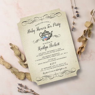 Elegant Vintage Tea Party Baby Shower Invitation