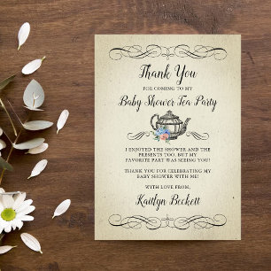 Elegant Vintage Tea Party Baby Shower Thank You Card