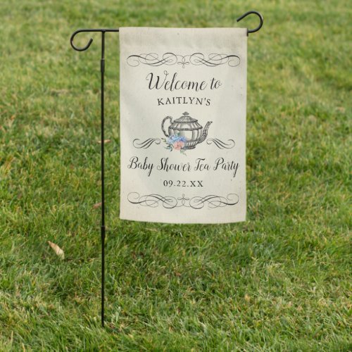 Elegant Vintage Tea Party  Baby Shower Welcome Garden Flag