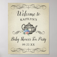 Elegant Vintage Tea Party | Baby Shower Welcome Poster