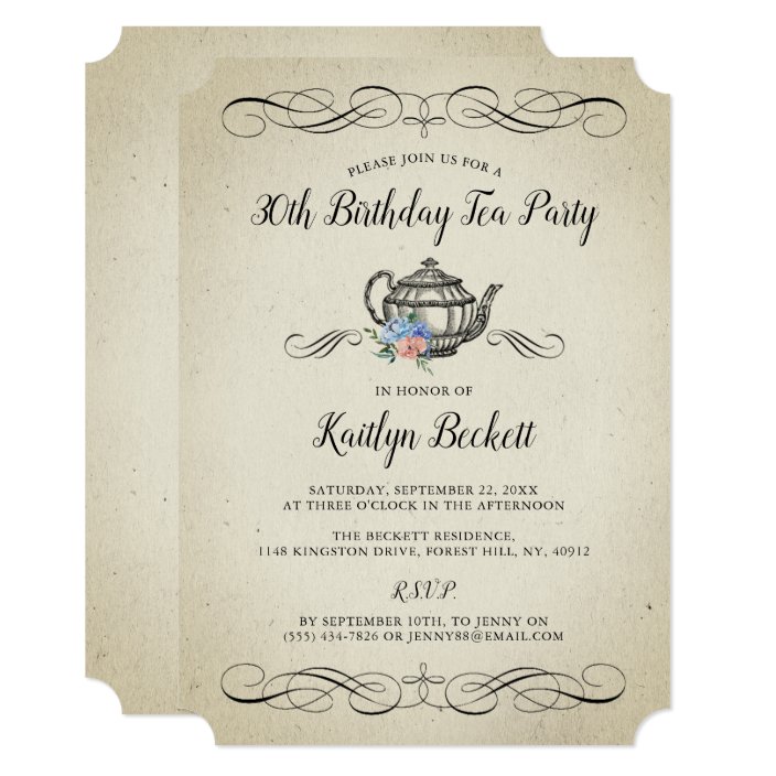 Elegant Vintage Tea Party Birthday Party Invitation Zazzle Com