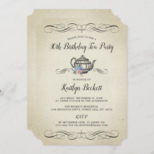 Elegant Vintage Tea Party  Birthday Party Invitation