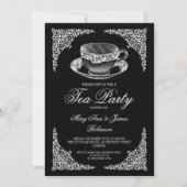 Elegant Vintage Tea Party Black Invitation | Zazzle