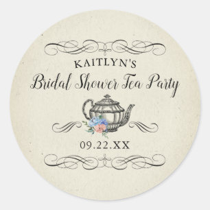 Elegant Vintage Tea Party Bridal Shower Classic Round Sticker