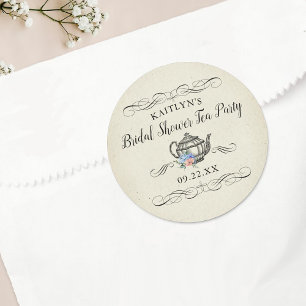 Elegant Vintage Tea Party   Bridal Shower Classic Round Sticker