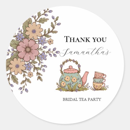 Elegant Vintage Tea Party Bridal Shower  Classic Round Sticker